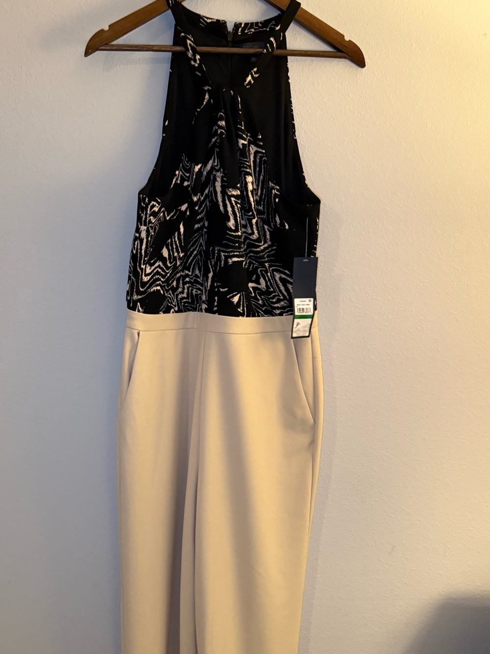RACHEL Rachel Roy Black & Cream Halter Jumpsuit